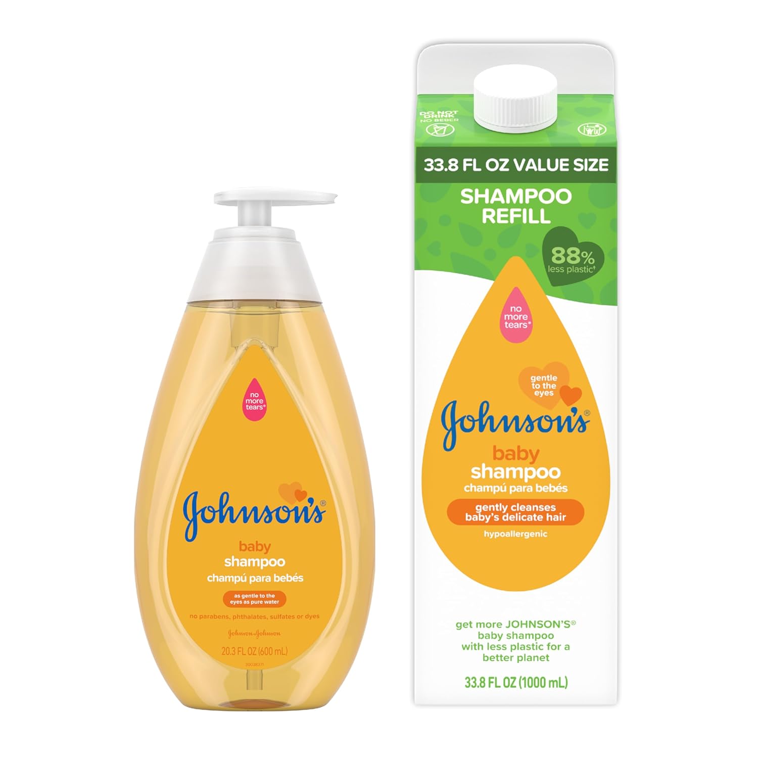 Johnson'S Baby Shampoo 20.3 Fl. Oz, Tear-Free Formula And 33.8 Fl. Oz Refill Pack, Gentle Baby Shampoo For Delicate Skin, Bath Starter, Fresh Scent, Unisex