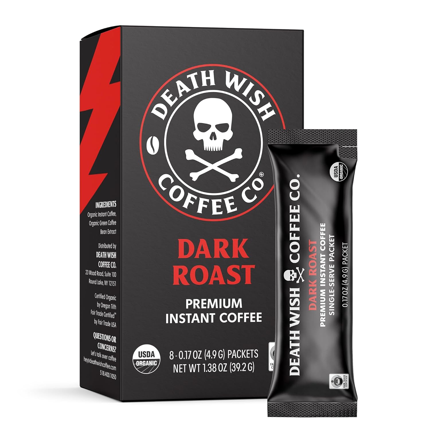 Death Wish Coffee Instant Dark Roast Coffee Packets, Bold & Intense Blend of Arabica & Robusta Beans, USDA Organic, 8 Count : Everything Else