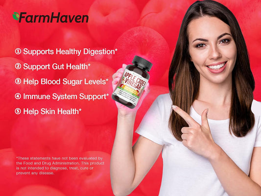 FarmHaven Apple Cider Vinegar Capsules with Mother, ACV Capsules with Mother 1390MG, Apple Cider Vinegar Pills with Ginger, Apple Vinegar Pills for Digestion Healthy, Vinegar Tablets with Mother