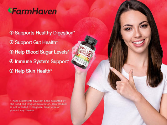 Farmhaven Apple Cider Vinegar Capsules With Mother, Acv Capsules With Mother 1390Mg, Apple Cider Vinegar Pills With Ginger, Apple Vinegar Pills For Digestion Healthy, Vinegar Tablets With Mother
