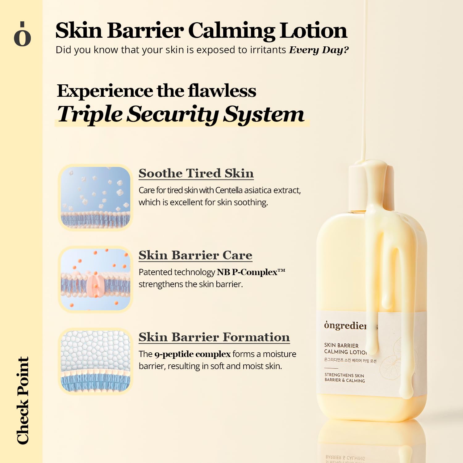 Ongredients Skin Barrier Calming Lotion | Lightweight Moisturizer For Dry, Sensitive Skin | Centella, 9-Peptide Complex, Glucose, Soothing, Calming, Hydrating | Vegan, Korean Skin Care (7.43 Fl Oz)