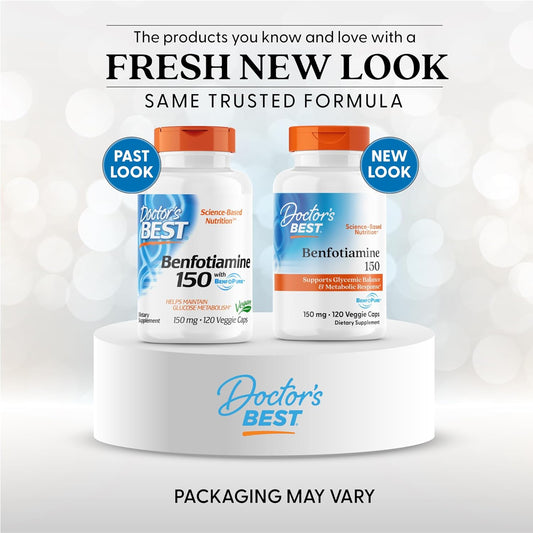 Doctors Best Benfotiamine 150, Supports Glycemic Balance & Metabolic Response, Non-Gmo, Gluten Free, Soy Free, Vegan 120 Veggie Caps