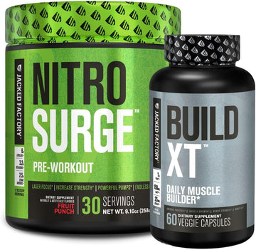 Jacked Factory Nitrosurge Pre-Workout In Fruit Punch & Build Xt Muscle Building Bundle For Men & Women