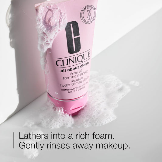Clinique All About Clean Rinse-Off Foaming Facial Cleanser With Hyaluronic Acid + Glycerin For Oily Skin Types | Dissolves Makeup + Sunscreen