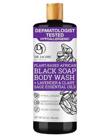 Dr Jacobs Naturals Authentic African Raw Black Soap, All-In-One Cleanser For Face Wash, Sensitive Skin Body Wash, Shampoo, Shaving Soap | Shea Butter Moisturizing And Nourishing Formula | 32Oz 1Pk
