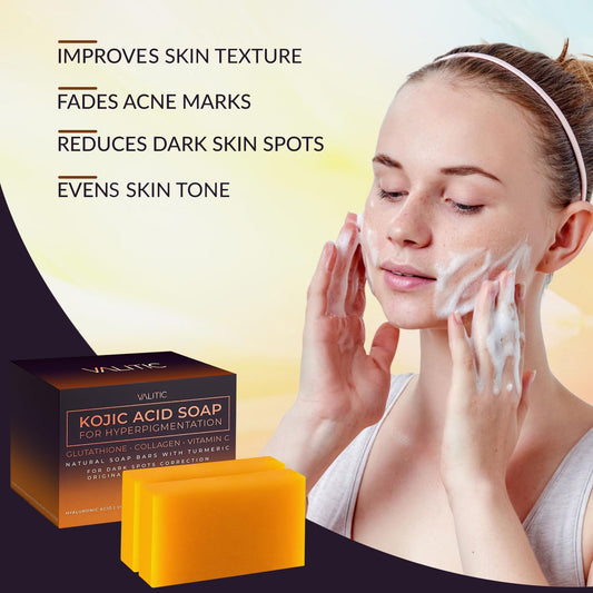 Valitic Kojic Acid Soap For Hyperpigmentation - With Glutathione, Collagen & Vitamin C - Natural Soap Bars With Turmeric - Original Japanese Complex For Dark Spot Correction - 2 Pack