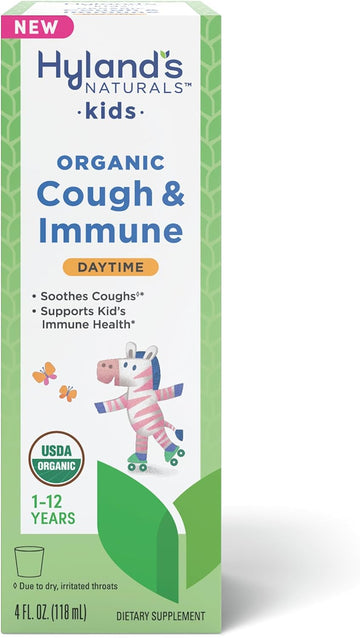 Hyland'S Kids Daytime Organic Cough Syrup & Immune Support With Agave, Elderberry & Pomegranate - Soothes Cough And Cold, & Supports Immunity - 4 Fl. Oz