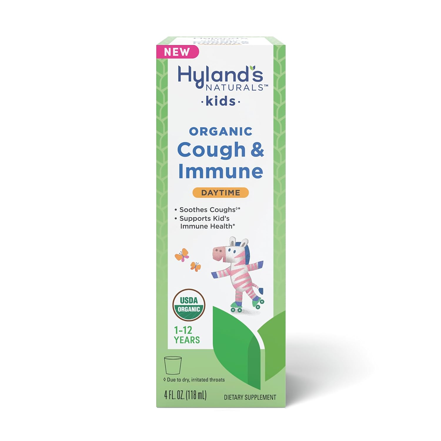 Hyland's Naturals Kids Daytime Organic Cough Syrup & Immune Support with Agave, Elderberry & Pomegranate - Soothes Cough and Cold, & Supports Immunity - 4 Fl. Oz