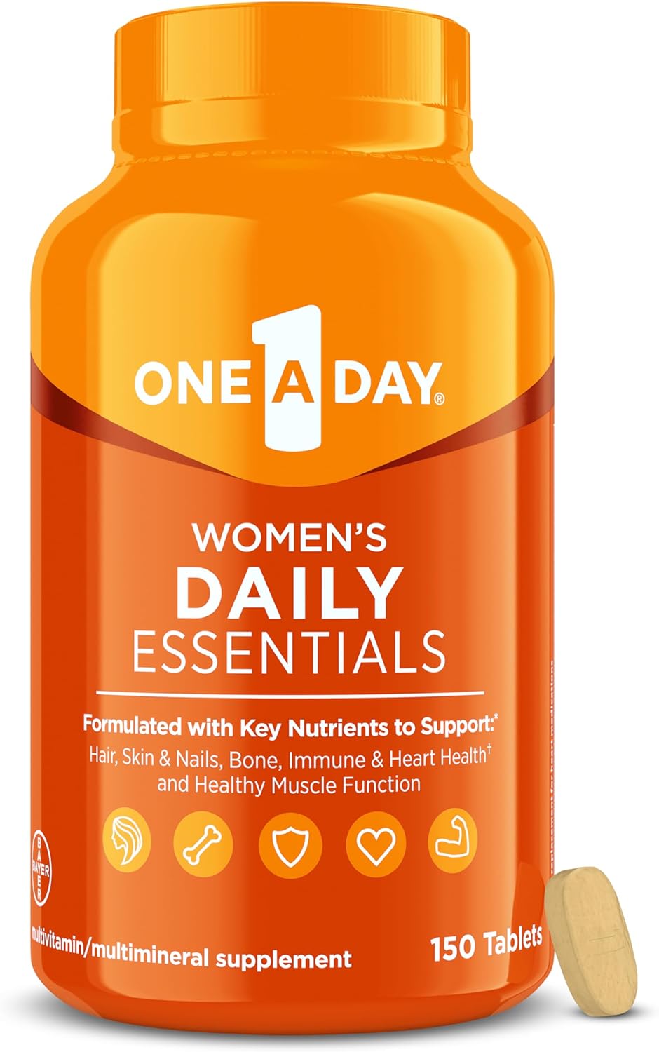 One-A-Day Multivitamin For Women Daily Essentials, Vitamins For Women To Support Hair, Skin & Nails, Immune Health, Multivitamin For Women With Zinc, Folic Acid & B Vitamins, 150 Count