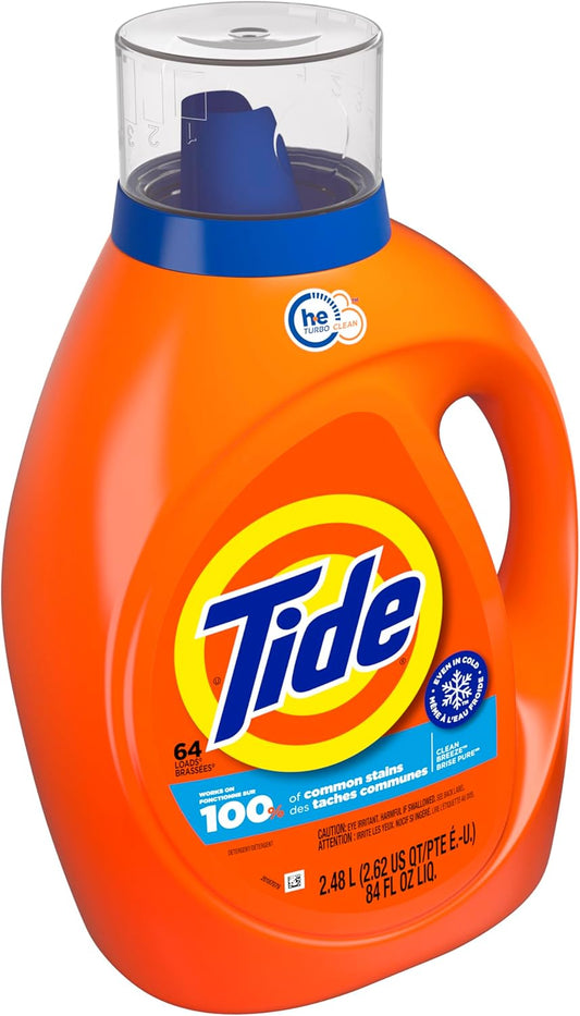 Tide Liquid Laundry Detergent, He Compatible, Clean Breeze Scent, 64 Loads, 84 Fl Oz (Packaging May Vary)