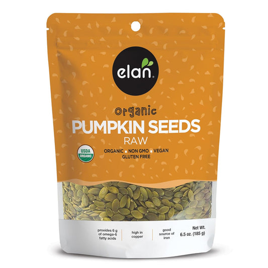 Elan Organic Pumpkin Seeds, Unsalted, Unroasted Shelled Kernels, No Shell, Non-Gmo, Vegan, Gluten-Free, Kosher, Nutritious Seeds, 8 Pack Of 6.5 Oz