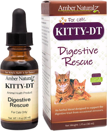 Amber Naturalz Kitty-Dt Digestive Rescue Herbal Supplement For Cats | Feline Herbal Supplement For Occasional Upset And Digestive Support | 1 Fluid Ounce Glass Bottle | Manufactured In The Usa