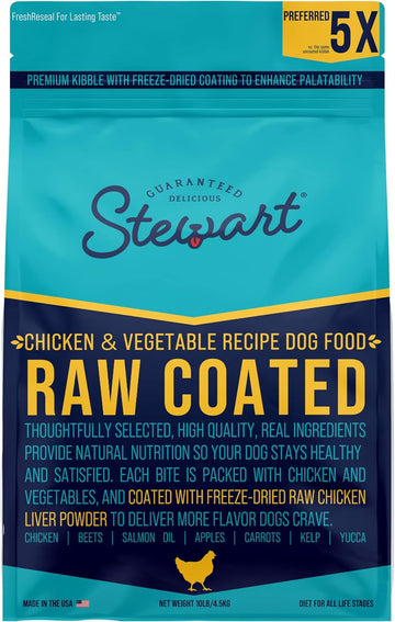 Stewart Dog Food, Raw Coated Chicken & Vegetable Recipe, 10 Lb. Bag, Probiotics For Dogs, Made In Usa, Chicken Dog Food, Products For Dogs