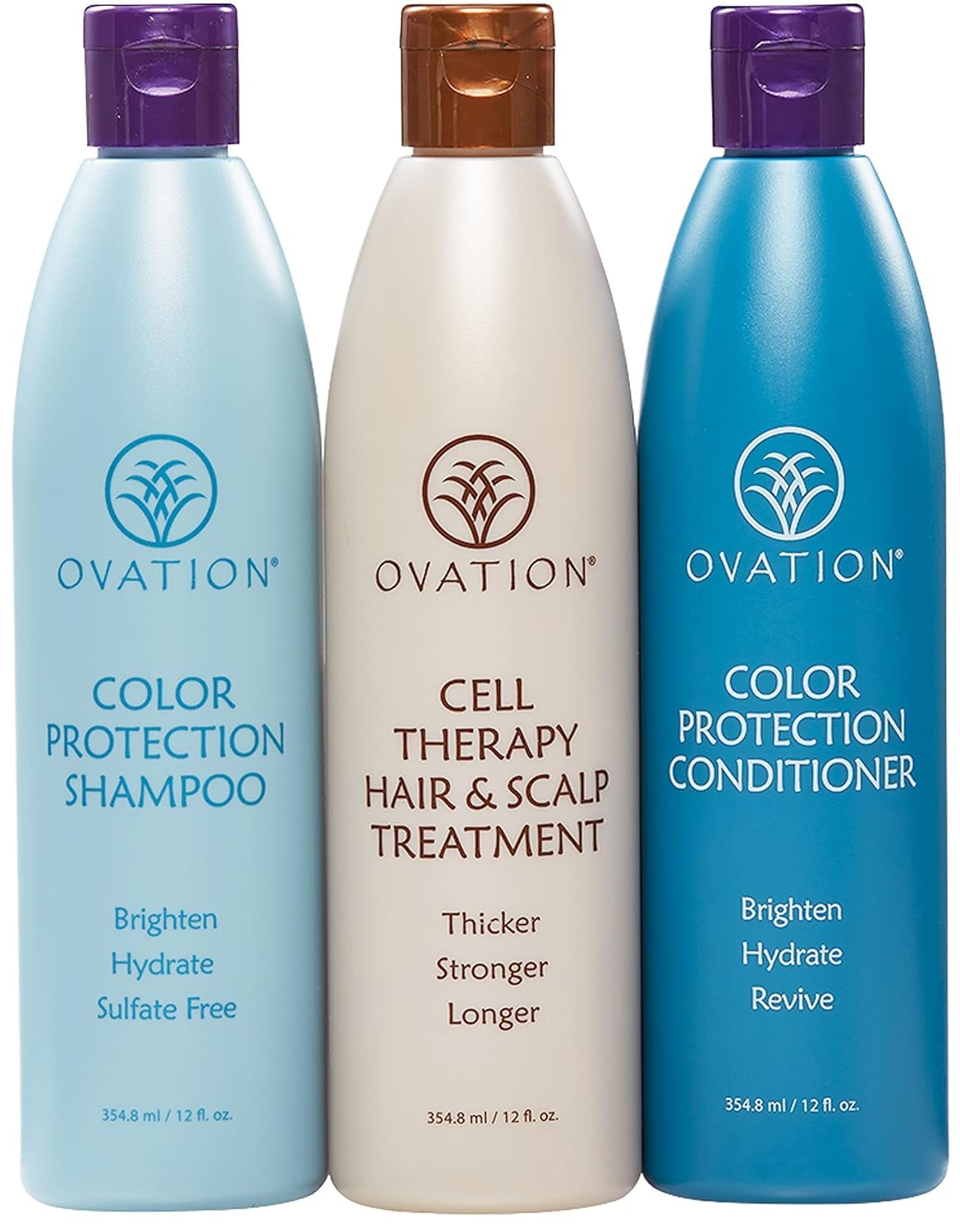 Ovation Hair Color Protection Shampoo, Conditioner, And Cell Therapy Treatment For Color-Treated Hair - Brighten, Hydrate, And Promote Healthy Scalp And Hair Growth