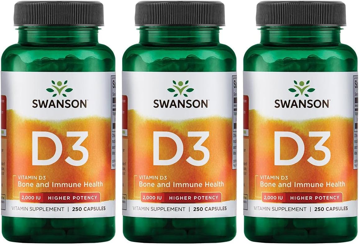 Swanson Higher Potency Vitamin D-3 2000 Iu - "Sunshine Vitamin" Bone, Immune Support (50 Mcg) 250 Capsules (3 Pack)