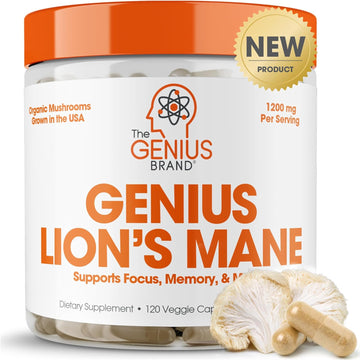 Genius Lions Mane Supplement Capsules - Organic Nootropic Supplement, 1200Mg Per Serving – 120 Veggie Pills