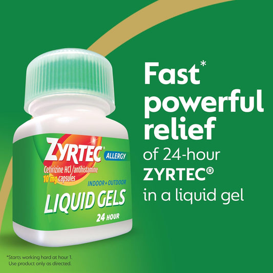 Zyrtec 24 Hour Allergy Relief Liquid Gels, Antihistamine Capsules With Cetirizine Hydrochloride Allergy Medicine For All-Day Relief From Runny Nose, Sneezing, Itchy Eyes & More, 40 Ct