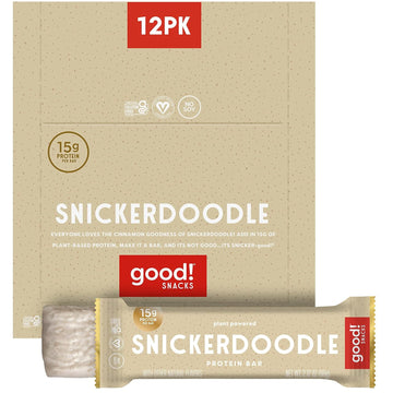 Good! Snacks Vegan Protein Bars, Snickerdoodle Bar, Gluten-Free, Plant Based, Low Sugar, High Protein Meal Replacement Bar, Guilt-Free & Nutritious Healthy Snacks For Energy, 15G Protein, Kosher, Soy Free, Non Dairy, Non Gmo, Vegetarian (12 Bars)