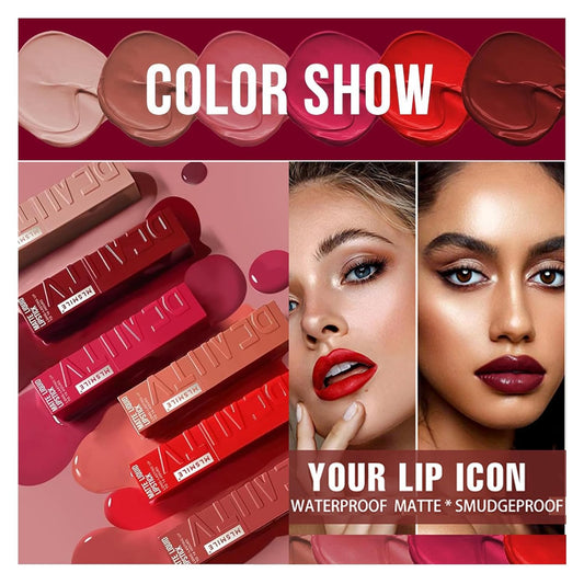 6 Colors Matte Liquid Lipstick Set, Velvet Smooth Nude Lip Gloss, Waterproof Moisturizing Long Lasting Highly Pigmented Matte Lip Stain Makeup Gift Kit For Women