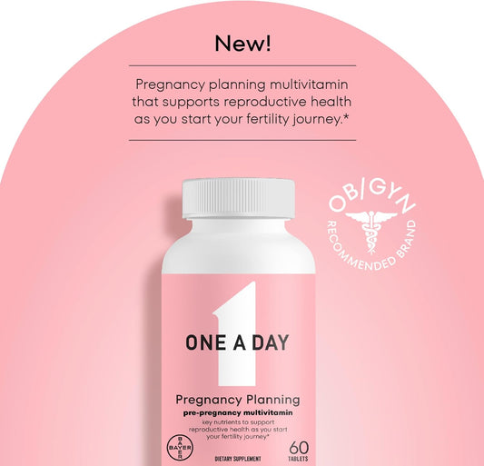 One A Day Pregnancy Planning Prenatal Multivitamin For Women, Pre Pregnancy Vitamins For Women With Methylfolate, Folic Acid, Zinc, Vitamin B12 & Vitamin D To Support Reproductive Health, 60 Tablets