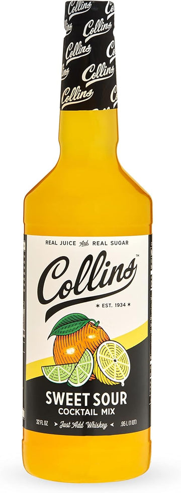 Collins Sweet and Sour Mix Made With Real Orange and Lemon Juice Classic Cocktail Recipe Ingredient, Home Bar Accessories Cocktail Mixers 32 fl oz