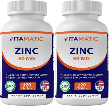 2 Pack - Vitamatic Zinc 50mg as Zinc Gluconate 120 Count - Immunity Su