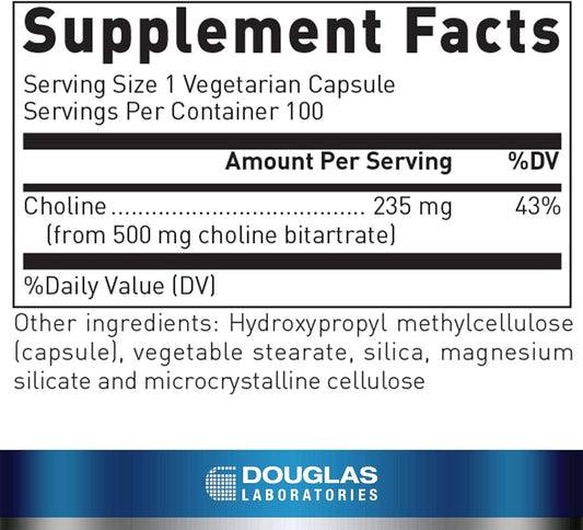 Douglas Laboratories Choline Bitartrate | Supplement To Support Liver, Neurological And Heart Health, Mental Focus, And Nervous System* | 100 Capsules