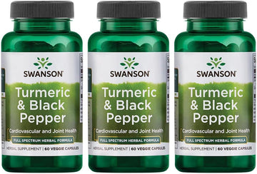 Swanson Turmeric & Black Pepper - Organic Joint Health, Heart Health, Digestion, & Liver Support Supplement - Natural Formula For Enhanced Bioavailability & Absorption - (60 Veggie Capsules) 3 Pack