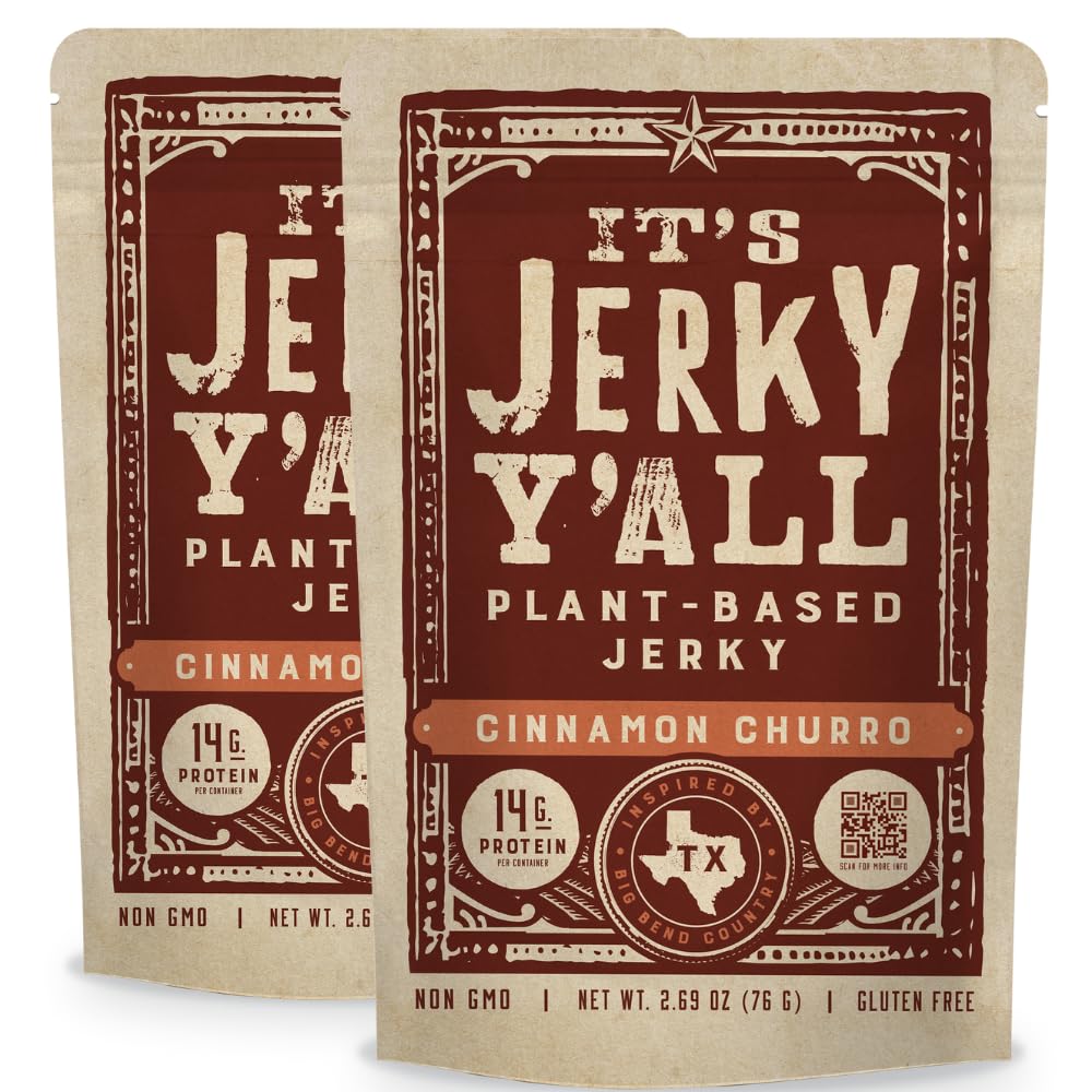 It's Jerky Y'all Plant Based Jerky CINNAMON CHURRO | Beyond Tender and Tasty Vegan Snacks | All-Natural Ingredients, Non-GMO, Gluten Free, Vegetarian (2 Pack)