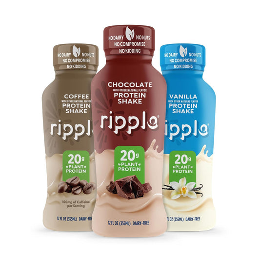 Ripple Vegan Protein Shake | Variety Pack | 20G Nutritious Plant Based Pea Protein | Shelf Stable | No Gmos, Soy, Nut, Gluten, Lactose | (12 Fl Oz (Pack Of 12), Variety Pack)