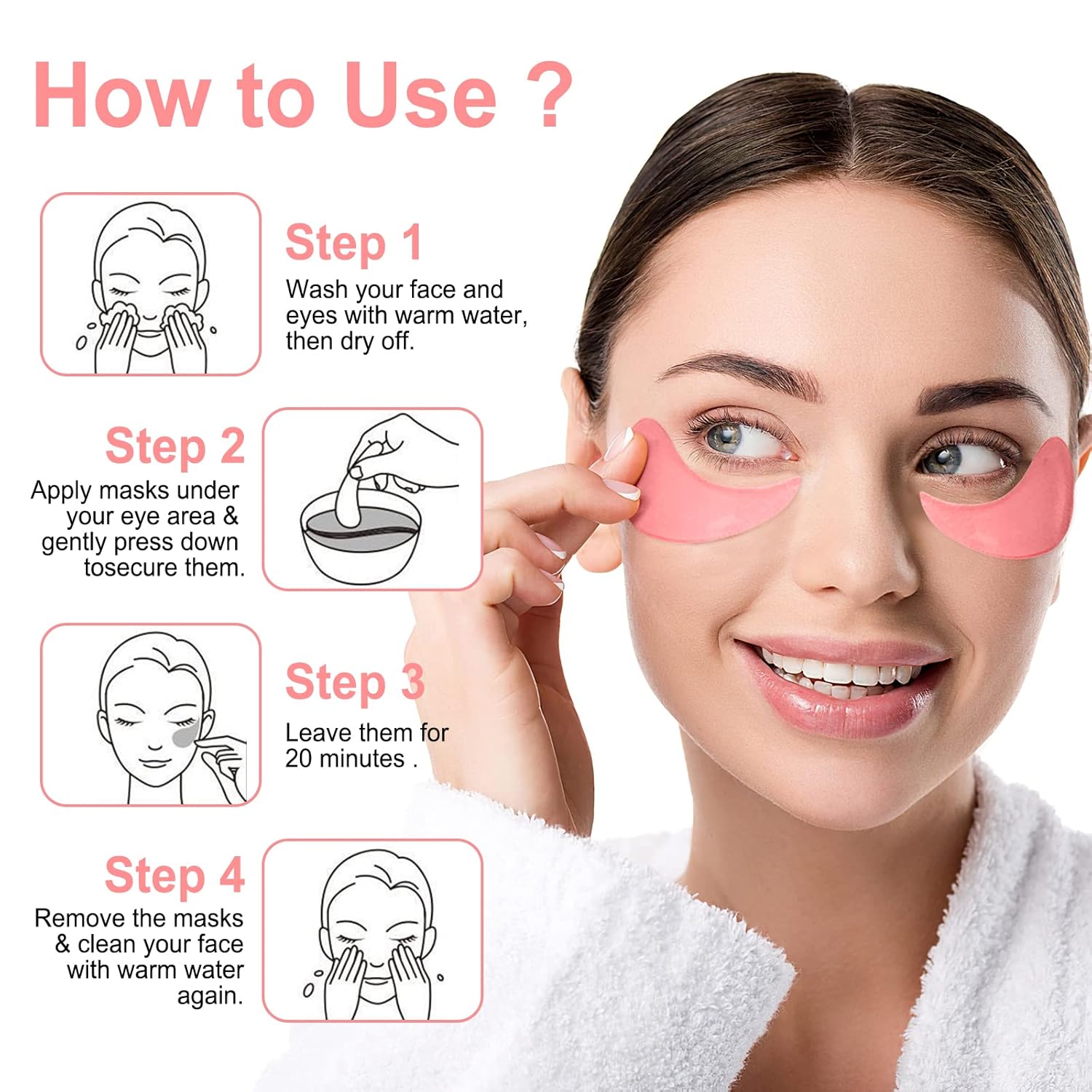 Eye Mask-30 Pairs Rose Under Eye Patches Skin Care Products,Eye Masks Skincare For Dark Circles And Puffiness, Reduce Wrinkles, Eye Bags And Fine Lines, For Women And Man