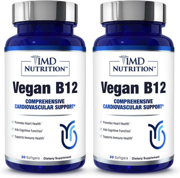 1MD Nutrition Vegan Vitamin B12 Softgels | 5000mcg Methylcobalamin Supplement | Energy, Immune, and Cardiovascular Support | 60 softgels