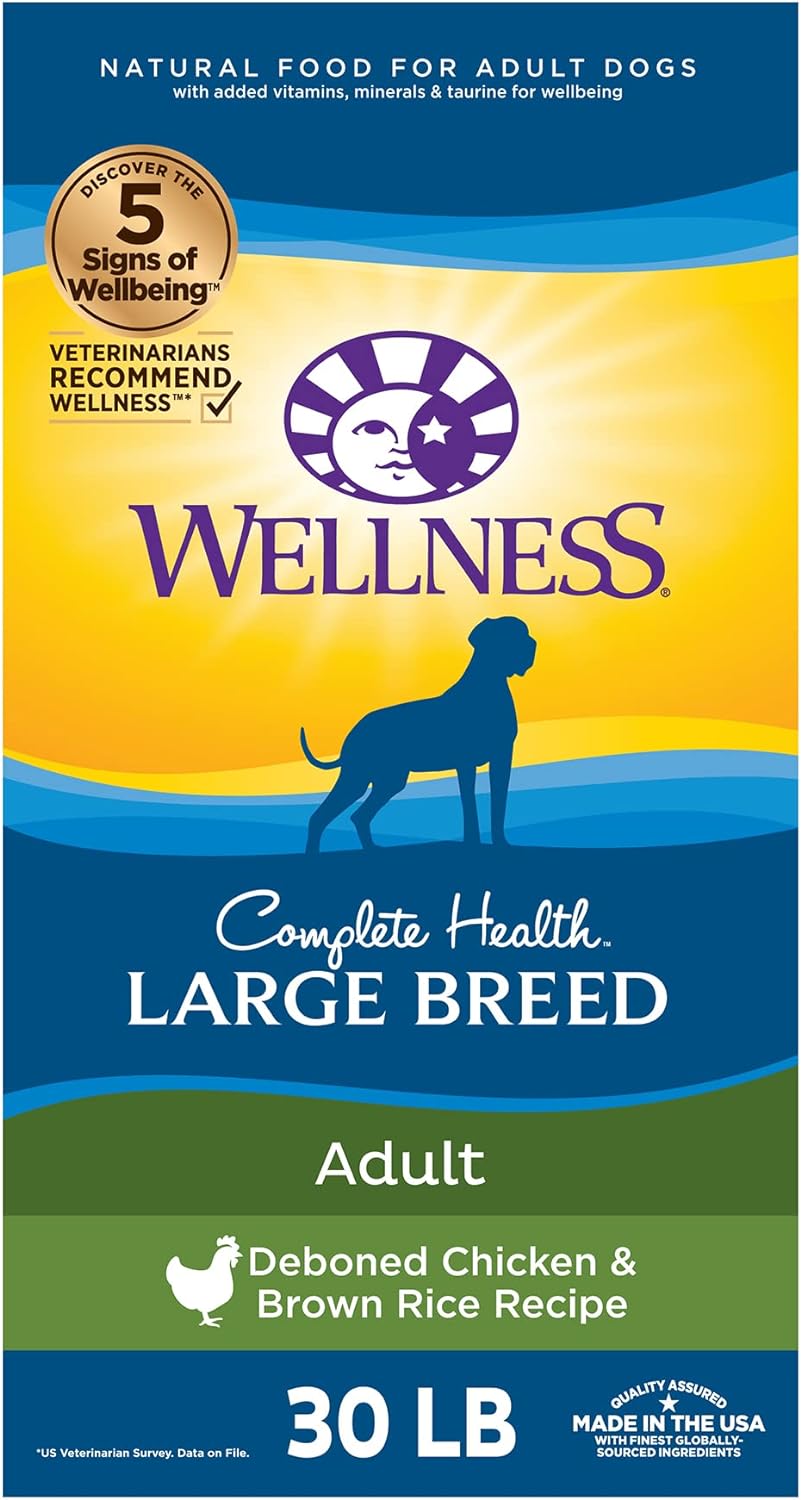 Wellness Complete Health Large Breed Adult Dry Dog Food, No Corn or Wheat, Made in USA with Real Meat, Natural Ingredients, Glucosamine, Probiotics & Omega Fatty Acids (30-Pound Bag)