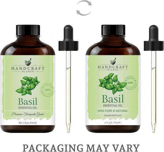 Handcraft Blends Basil Essential Oil - Huge 4 Fl Oz - 100% Pure And Natural - Premium Grade With Glass Dropper
