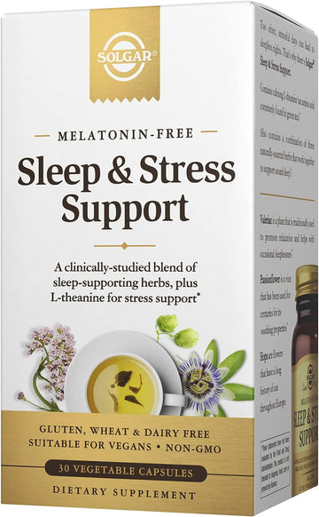 Solgar Sleep & Stress Support, Vegetable Capsules, Melatonin Free, Helps Relax, Calm You, Fall Asleep Quickly, Improve Sleep Quality with Valerian, Passionower, Hops, Non-GMO, 15 Servings, 30 Count