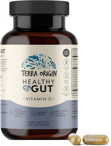 TERRA ORIGIN Healthy Gut Capsules with Vitamin D | 60 Capsules | Digestive Support, intestinal Permeability, IBS, Bloating, Gas and Constipation* 30 Servings/60 Capsules