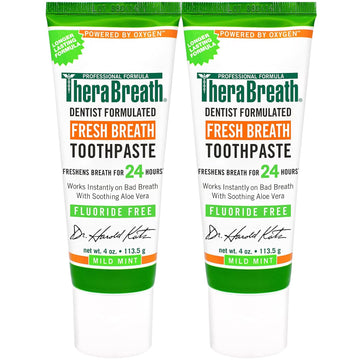 TheraBreath Fresh Breath Dentist Formulated Fluoride Free Toothpaste, Mild Mint, 4 Ounce (Pack of 2), Multi