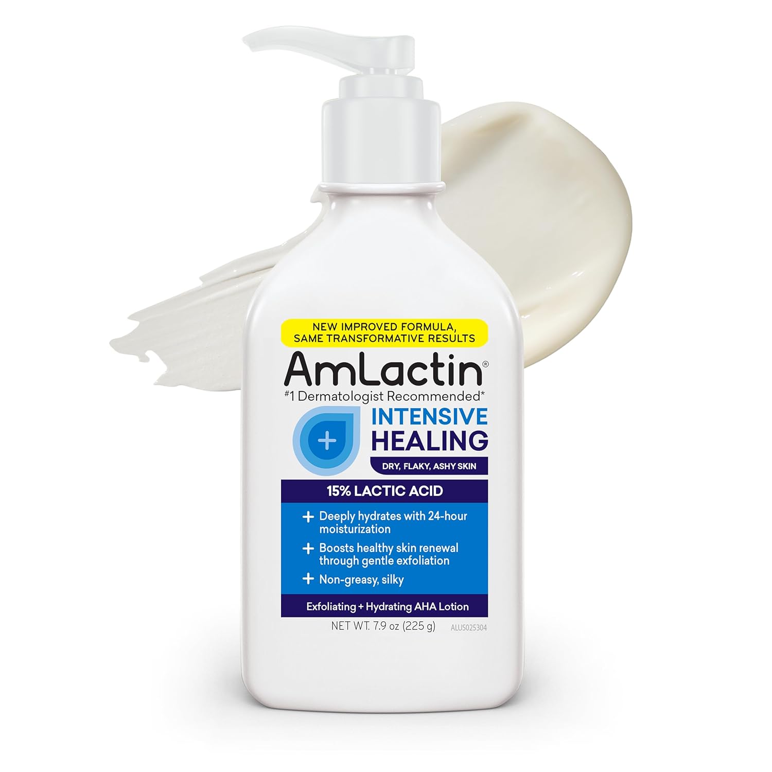 Amlactin Intensive Healing Body Lotion For Dry Skin, 14.1 Oz Pump Bottle, 2-In-1 Exfoliator & Moisturizer With Ceramides & 15% Lactic Acid For Relief From Dry Skin (Packaging May Vary)
