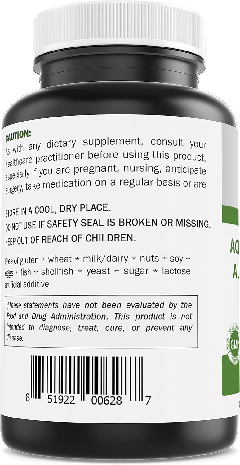Brieofood Acetyl L-Carnitine Alpha Lipoic Acid (Ala Alc) 750 Mg 120 Capsules : Health & Household