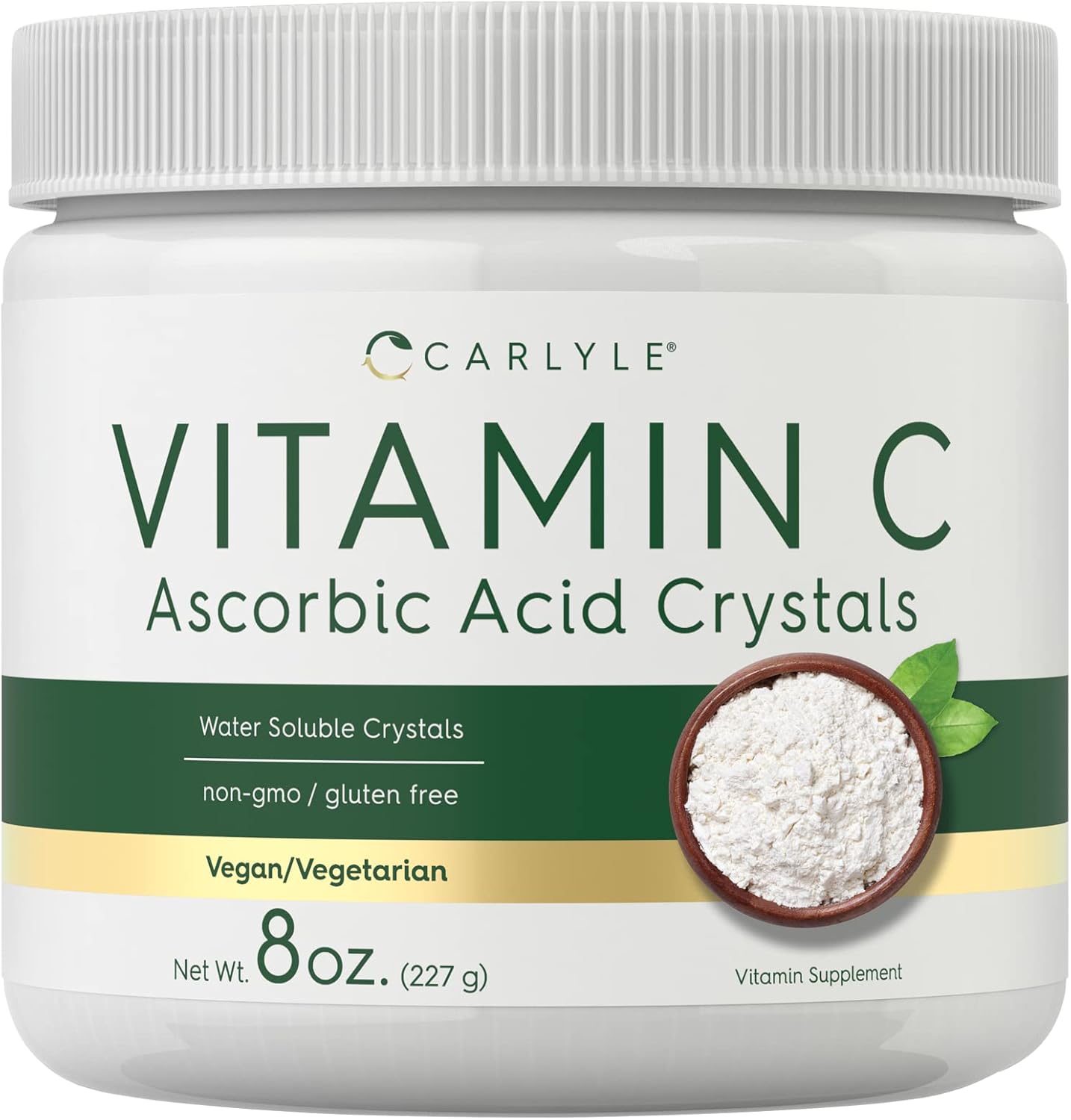 Carlyle Ascorbic Acid Powder | Vitamin C | 8 Ounces | Water Soluble Crystals | Vegan, Vegetarian, Non-Gmo And Gluten Free Supplement
