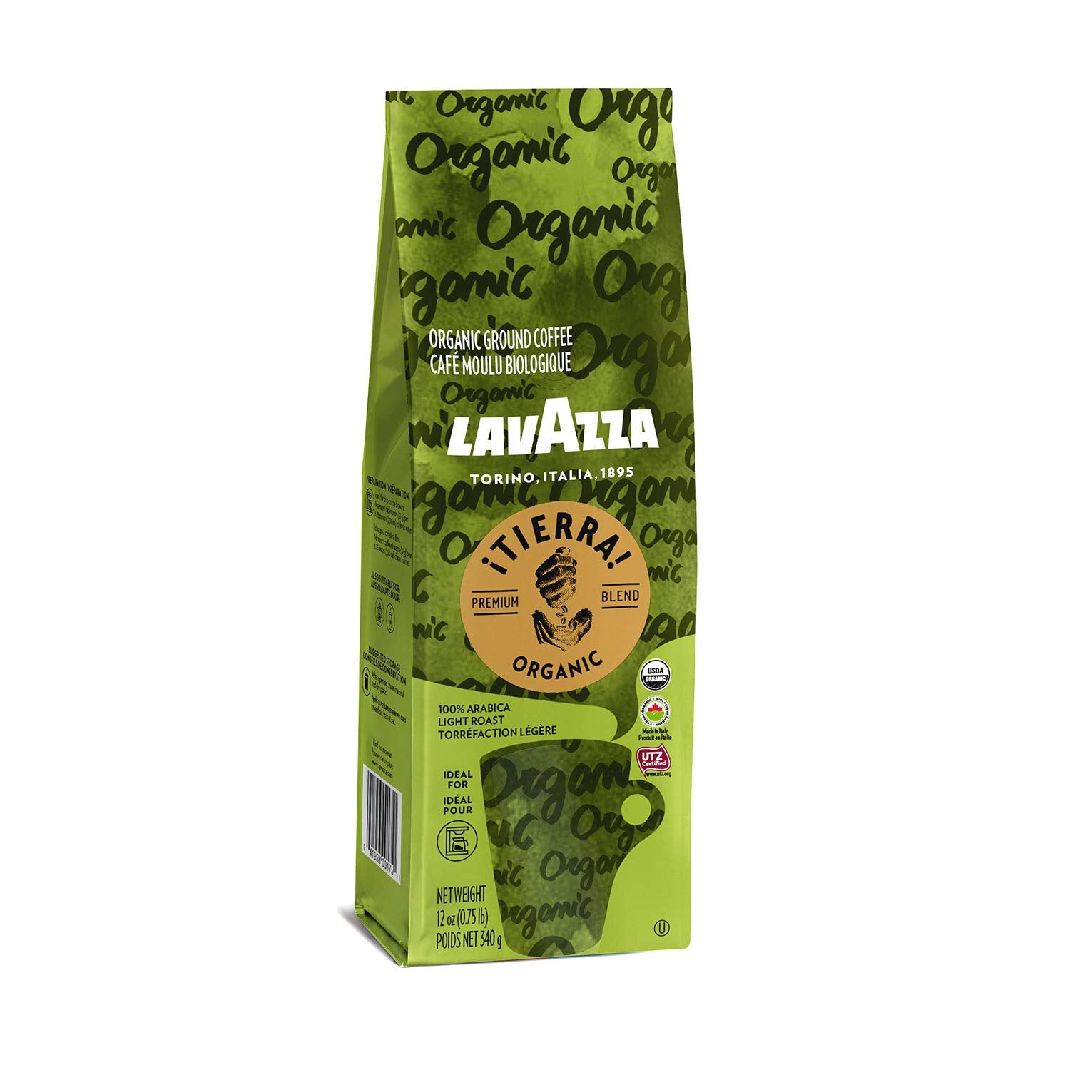 Lavazza ¡Tierra! Organic Ground Coffee Premium Blend 12 Oz. - 340g Authentic Italian, USDA Organic, Canada Organic, UTZ & Euro Leaf Organic certified - 100% sustainably grown 100% Arabica : Grocery & Gourmet Food