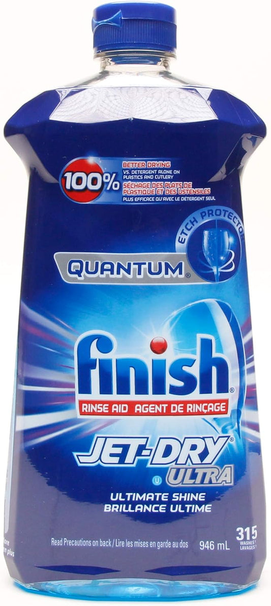 Finish Quantum Jet-Dry Ultra Dishwasher Rinse Agent, 315 Washes - 32 Fl Oz / 946 mL x 2 Pack (630 Washes)