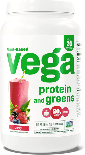 Vega Protein And Greens Protein Powder, Berry - 20G Plant Based Protein Plus Veggies, Vegan, Non Gmo, Pea Protein For Women And Men, 1.7 Lbs (Packaging May Vary)