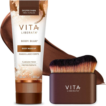 Vita Liberata Body Blur Deeper Dark 100Ml & Brush Bundle, Leg & Body Makeup, Skin Perfector, Wash Off Instant Tan, Streak Free Application Blending Brush, Water Resistant, Disguise Imperfections