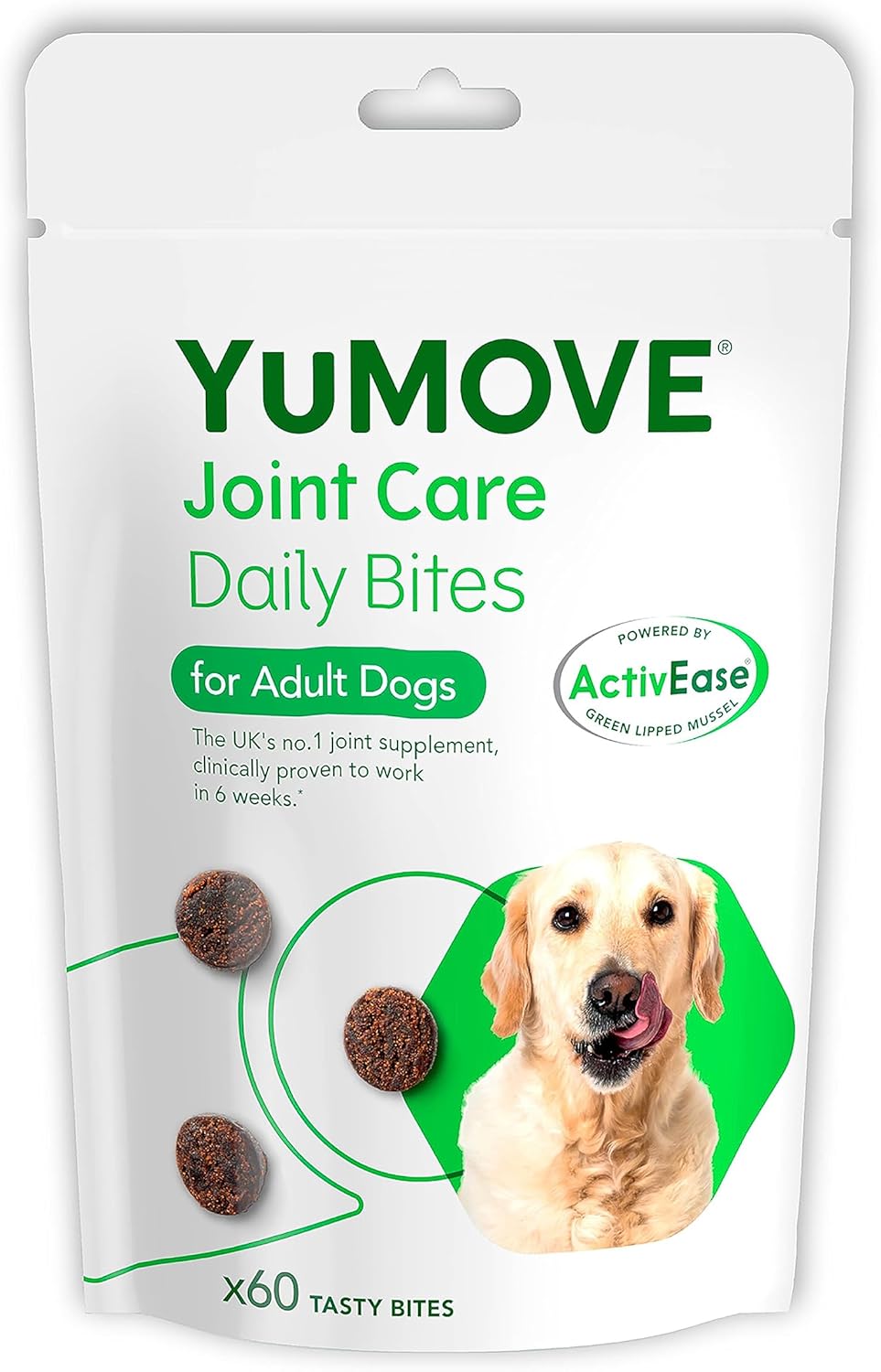 YuMOVE Daily Bites For Adult Dogs | Joint Supplement for Dogs, with Glucosamine, Chondroitin, Green Lipped Mussel | Aged 6-8 | 60 Chews?YMBA60