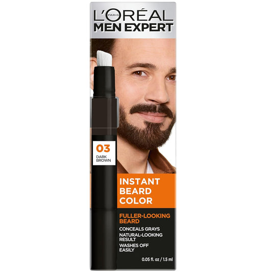 L'Oreal Paris Men Expert Instant Temporary Beard Color, Beard Filler For A Natural And Fuller-Looking Beard, 03 Dark Brown, 0.05 Fl Oz