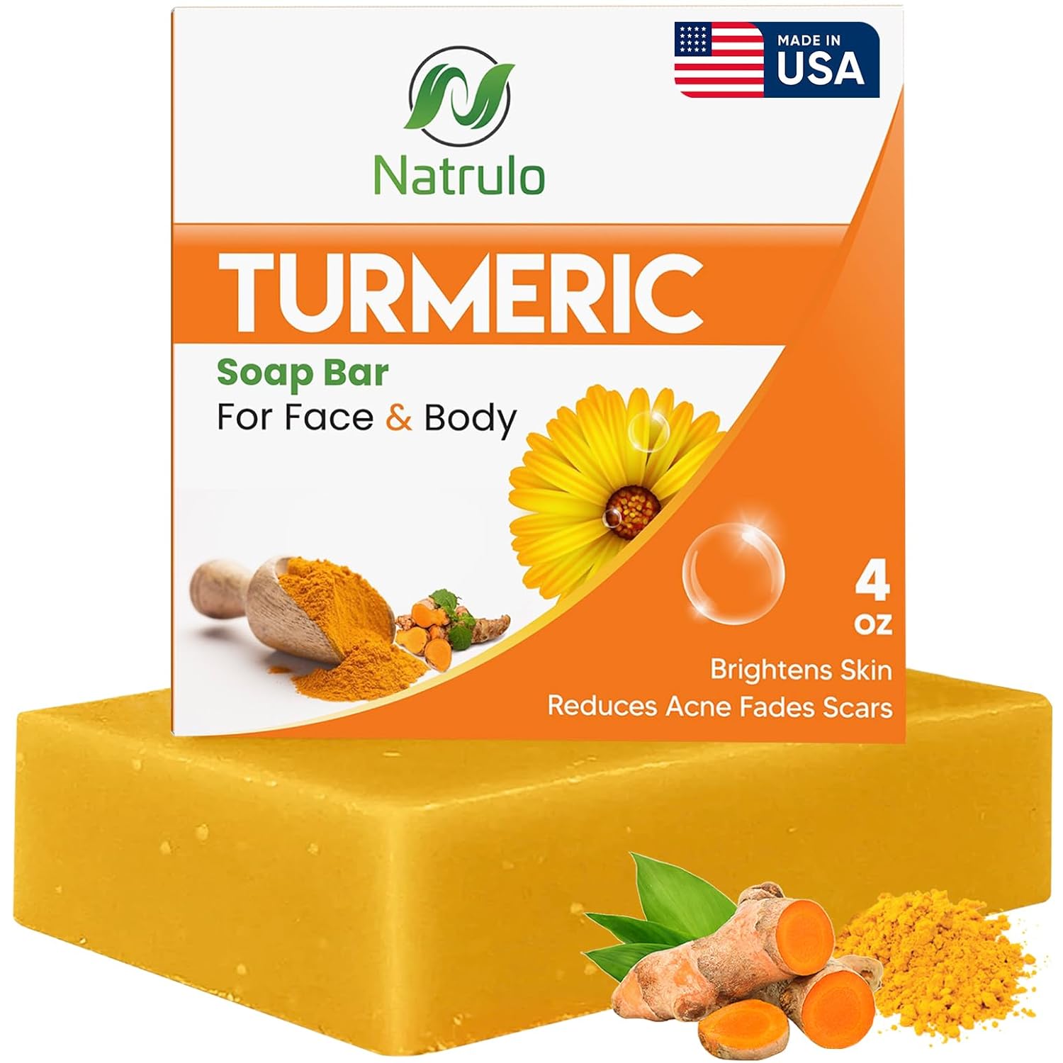 Turmeric Soap Bar For Face & Body – Natural Turmeric Skin Soap Wash For Dark Spots, Intimate Areas, Underarms – Turmeric Brightening Face Soap Cleanses Skin, Great For Acne, Scars