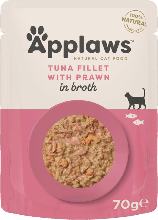 Applaws 100% Natural Wet Cat Food, Tuna Fillet with Pacific Prawn in Broth 12 x 70 g Pouches?8008ML-A