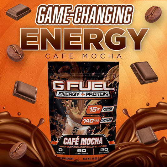 G Fuel Energy + Protein Powder Mix, Cafe Mocha Flavor, Sugar Free, Clean Caffeine Focus Supplement, Metabolism Support, Focus Nootropics, Vitamin + Antioxidant Blend, 19 Oz (20 Servings)