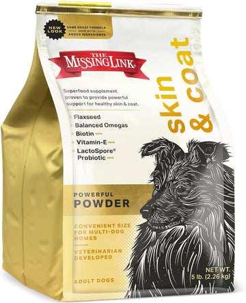 The Missing Link Skin & Coat + Probiotics Supplement 5lb Bag - Powerful Superfood Powder for Dogs Supports Healthy Skin & Glossy Coat, Promotes Hair Growth